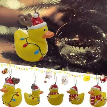 Рождественская подвесная утка, украшение для дома и улицы, рождественская елка, шарф из рогов лося, желтая утка, украшение из смолы, кулон, праздничный подарок A