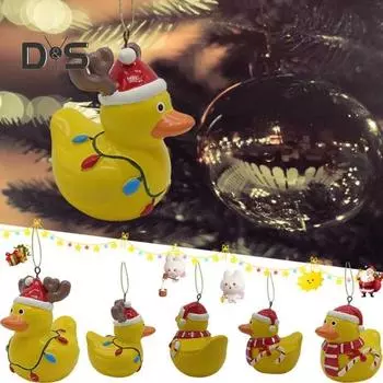Рождественская подвесная утка, украшение для дома и улицы, рождественская елка, шарф из рогов лося, желтая утка, украшение из смолы, кулон, праздничный подарок A
