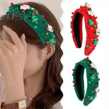 Рождественская повязка на голову для женщин с мини-елочными стразами, легкая праздничная повязка на голову, аксессуар для волос для вечеринок красный