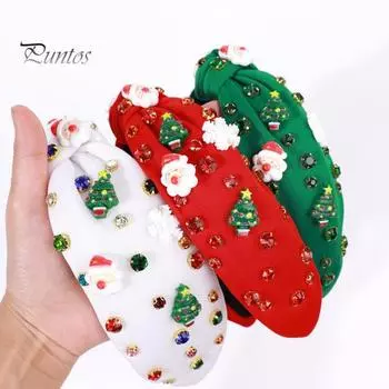 Рождественская повязка на голову для женщин с мини-елочными стразами, легкая праздничная повязка на голову, аксессуар для волос для вечеринок красный