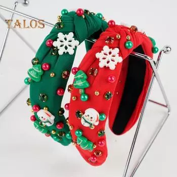 Рождественская повязка на голову для женщин с мини-елочными стразами, легкая праздничная повязка на голову, аксессуар для волос для вечеринок красный