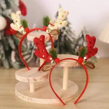 Рождественская повязка на голову из рога лося с колокольчиком и блестками, легкая рождественская повязка для волос для детей, праздничный реквизит для фотосъемки, декор красный