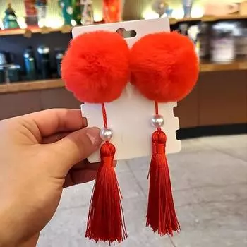 Рождественская повязка на голову красная заколка для волос с бахромой новогодние аксессуары для волос в стиле ханьфу старинный праздничный китайский головной убор жемчужная открытка