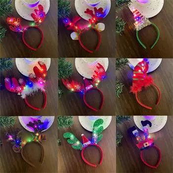 Рождественская повязка на голову, обруч для волос с оленьими рогами, светящаяся повязка для волос, рождественские головные уборы для женщин и девочек, аксессуары для волос для вечеринок и фестивалей