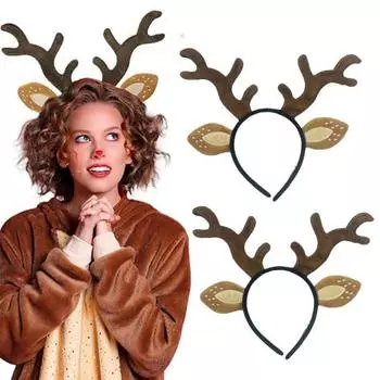 Рождественская повязка на голову, повязка на голову из рогов оленя для женщин, праздничные аксессуары для волос, плюшевый олененок, уши, рождественский костюм, аксессуар, подарок F