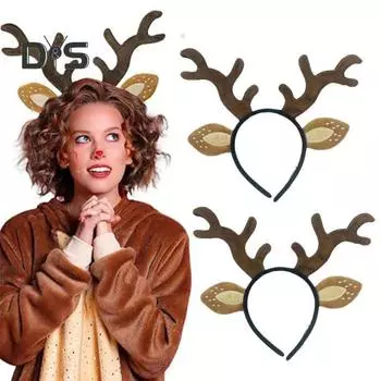 Рождественская повязка на голову, повязка на голову из рогов оленя для женщин, праздничные аксессуары для волос, плюшевый олененок, уши, рождественский костюм, аксессуар, подарок F
