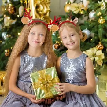 Рождественская повязка на голову, праздничная повязка на голову в виде оленя с колокольчиками, красочный бархатный костюм, аксессуар для рождественской косплей-вечеринки A