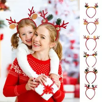 Рождественская повязка на голову, праздничная повязка на голову в виде оленя с колокольчиками, красочный бархатный костюм, аксессуар для рождественской косплей-вечеринки C