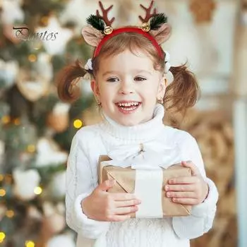Рождественская повязка на голову, праздничная повязка на голову в виде оленя с колокольчиками, красочный бархатный костюм, аксессуар для рождественской косплей-вечеринки C