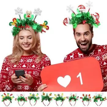 Рождественская повязка на голову, праздничный макияж, обруч для волос, мультяшные снеговики, олени, шапки Санты, повязка на голову для фотографии, аксессуары для рождественской вечеринки C