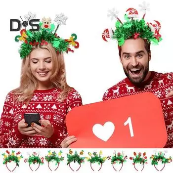 Рождественская повязка на голову, праздничный макияж, обруч для волос, мультяшные снеговики, олени, шапки Санты, повязка на голову для фотографии, аксессуары для рождественской вечеринки H