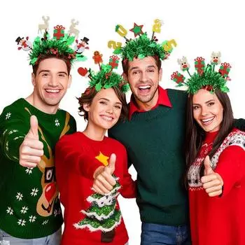 Рождественская повязка на голову праздничный макияж обруч для волос мультфильм снеговики олени Санта шапки H