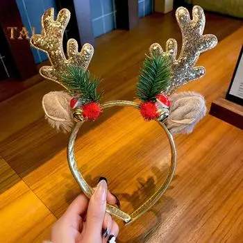 Рождественская повязка на голову, праздничный ободок в виде рога оленя/колпака Санты, женский нарядный аксессуар для волос на Рождество, Хэллоуин A