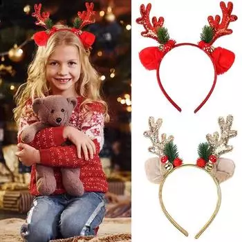 Рождественская повязка на голову рождественский колокольчик из рога лося с блестками рождественская повязка для волос с новым годом реквизит для фотосессии веселый рождественский декор подарки для детей