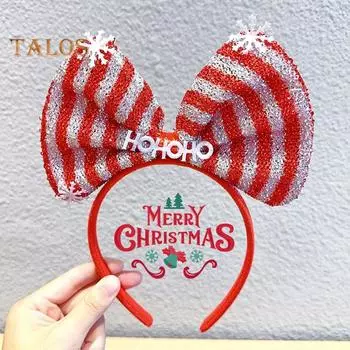Рождественская повязка на голову с бантом для детей и взрослых, карнавальный костюм, украшение для вечеринки, красный, зеленый, с блестками, рождественский головной убор, реквизит для фотосъемки 1