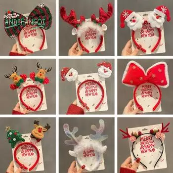 Рождественская повязка на голову с бантом из блестящих пайеток - Санта-декор, эластичная пружина, противоскользящая стандартная посадка, узкая лента, реквизит для фотосессии на новогоднюю вечеринку, аксессуары для волос D