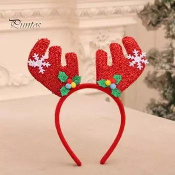 Рождественская повязка на голову с блестками и декором в виде рогов оленя, обруч для волос, эластичная повязка на голову для детей и взрослых, праздничный блестящий головной убор 6