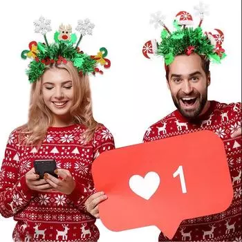 Рождественская повязка на голову с блестками, оленьи рога, блестящая звезда, обруч для волос с блестками, снеговик, украшения для вечеринок, реквизит для вечеринок, головной убор для косплея