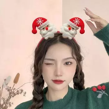 Рождественская повязка на голову с блестящими пайетками, бант для ушей, декор Санта-Клауса, эластичная весенняя противоскользящая повязка, обычная посадка, узкая полоса, реквизит для новогодней вечеринки, аксессуары для волос F