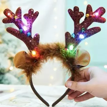 Рождественская повязка на голову с оленьими рогами, обруч для волос, светящаяся повязка для волос, Рождественский головной убор для женщин и девочек, праздничные вечерние аксессуары для волос