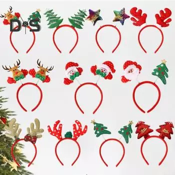 Рождественская повязка на голову с рогом оленя, повязка на голову в виде звезды Санта-дерева, праздничный обруч для волос, аксессуар для косплея для женщин и детей H
