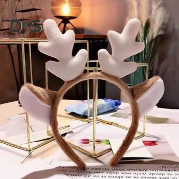 Рождественская повязка на голову с ушками оленьих рогов, универсальный рождественский аксессуар для волос для взрослых и детей, праздничный костюм коричневый