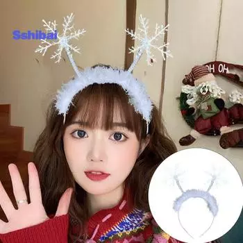 Рождественская повязка на голову со снежинкой, праздничный обруч для волос для женщин, девочек и мальчиков, украшение для рождественской вечеринки белый