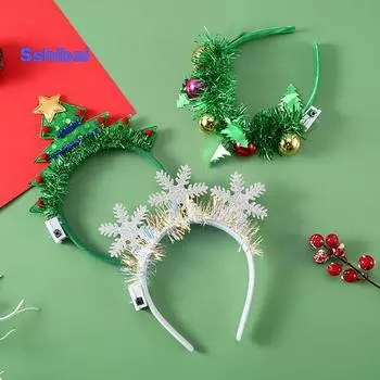 Рождественская повязка на голову, светящаяся повязка для волос, рождественская елка, рог оленя, головные уборы в форме праздничных украшений для вечеринок C