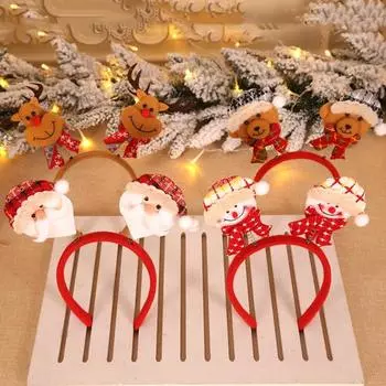 Рождественская повязка на голову в клетку Санта-Клауса, праздничный Клаус, олень, снеговик, медведь, противоскользящее украшение, милое рождественское украшение для взрослых и детей B