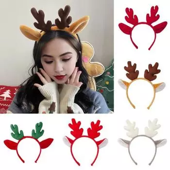 Рождественская повязка на голову в виде рогов оленя, эластичная, нескользящая, плюшевая, подходит для всех возрастов, рождественские аксессуары для волос, украшения для праздничных вечеринок, праздничный костюм, праздничная повязка на голову