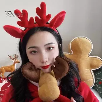 Рождественская повязка на голову в виде рогов оленя, эластичная, противоскользящая, плюшевая, подходит для всех возрастов, рождественские аксессуары для волос, праздничный костюм для вечеринки, праздничный костюм на Хэллоуин красный