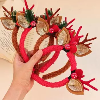 Рождественская повязка на голову в виде рогов оленя, декор в виде листьев с блестками, противоскользящая, подходит для всех возрастов, рождественские аксессуары для волос, украшения для праздничных вечеринок, праздничный костюм C