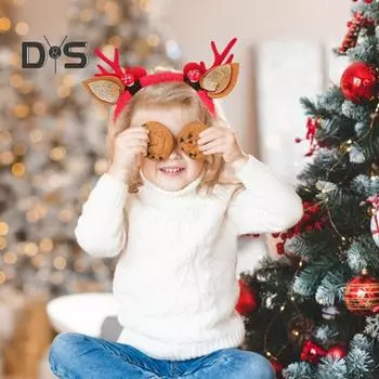 Рождественская повязка на голову в виде рогов оленя, декор в виде листьев с блестками, противоскользящая, подходит для всех возрастов, рождественские аксессуары для волос, украшения для праздничных вечеринок, праздничный костюм C