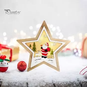 Рождественская пятиконечная звезда, деревянное украшение, светящийся снеговик, Санта-Клаус, лось, пентаграмма, настольная табличка, украшение для домашнего офиса, праздничный подарок Snowman