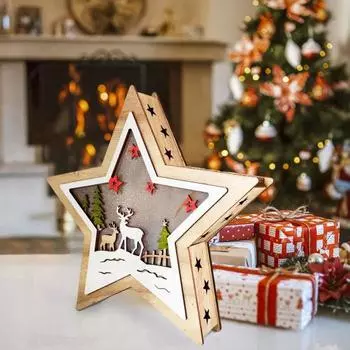Рождественская пятиконечная звезда, деревянный орнамент, светящийся снеговик, Санта-Клаус, лось, пентаграмма, настольная табличка Snowman
