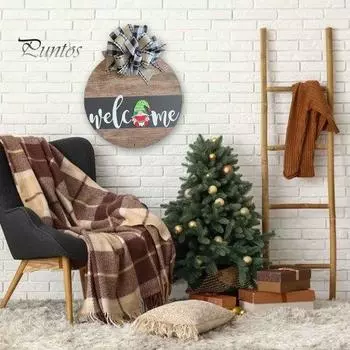 Рождественская приветственная табличка для входной двери в деревенском фермерском стиле, деревянная вешалка для венков с мини-гномом для украшения двери дома A