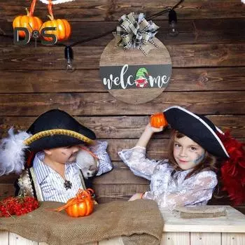 Рождественская приветственная табличка для входной двери в деревенском фермерском стиле, деревянная вешалка для венков с мини-гномом для украшения двери дома A