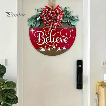 Рождественская приветственная табличка на дверь, праздничная вешалка для входной двери, украшение на венок, веселый рождественский деревянный знак, декор для домашней вечеринки 30*30cm