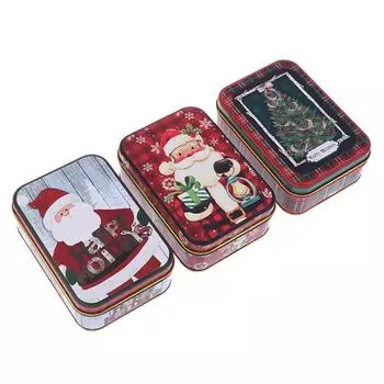Рождественская прямоугольная жестяная банка, коробка для конфет, подарочная коробка для хранения, рождественская елка, Санта-Клаус, снеговик, банка для печенья, домашняя коробка для хранения