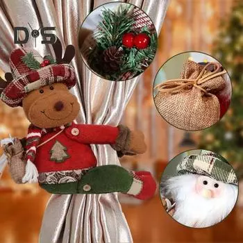 Рождественская пряжка для штор с изображением плюшевого Санта-Клауса, лося, снеговика, подхваты для штор для вечеринок в домашнем офисе, перил для штор, елки C