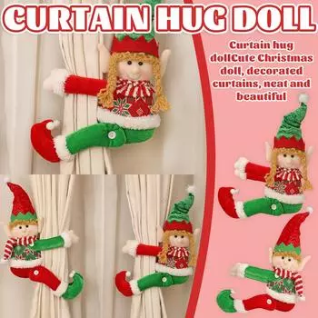 Рождественская пряжка для занавески, красная и зеленая, кукольный дом, мультяшная занавеска, объятия, креативное украшение для занавески One Size