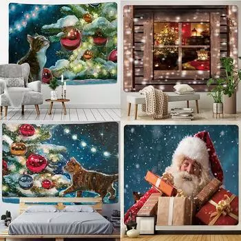 Рождественская психоделическая сцена, домашний фон, ткань, большой гобелен, богемная ткань, настенная простыня 100x75cm