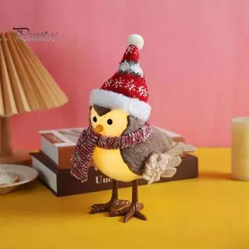 Рождественская птичка ночник ручной работы плюшевая птица настольное украшение светящаяся праздничная кукла птица для домашнего декора подарок на новоселье A