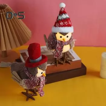 Рождественская птичка ночник ручной работы плюшевая птица настольное украшение светящаяся праздничная кукла птица для домашнего декора подарок на новоселье A