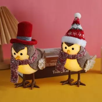 Рождественская птичка Ночной светильник ручной работы Плюшевая птица Настольное украшение Светящаяся праздничная птица