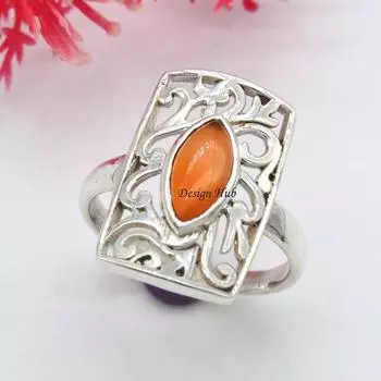 Рождественская распродажа Carnelian Gemstone Solid Ring Ювелирные изделия ручной работы из стерлингового серебра 925 пробы 6 серебряный