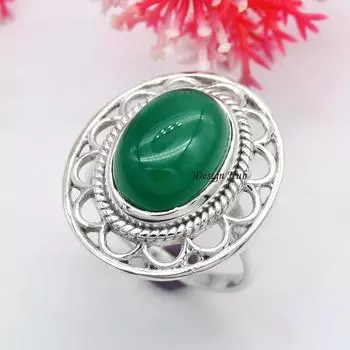 Рождественская распродажа Зеленый драгоценный камень из оникса Твердое кольцо из стерлингового серебра 925 пробы Ювелирные изделия 6 серебряный