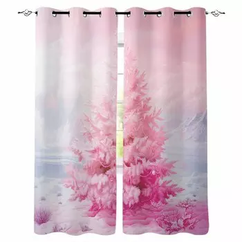 Рождественская розовая картина маслом Рождественская елка Ретро затемняющие шторы для гостиной спальни оконные шторы жалюзи занавески W135 x H60cm