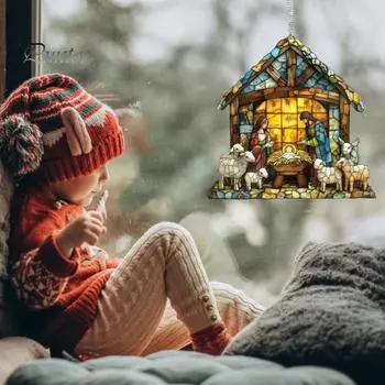 Рождественская сцена ловец солнца окрашенный акриловый ловец солнца подвесное украшение на окно рождественский вертеп для домашнего рождественского декора христианский подарок S