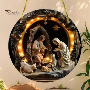 Рождественская сцена Рождественский орнамент Круглый акриловый Святое семейство подвесные украшения для Рождества Декор для дома, двери, стены, окна разноцветный